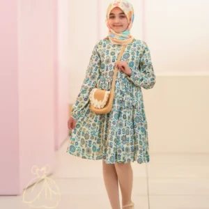 پیراهن مدل سندس گل آبی، روسری رنگین کمان