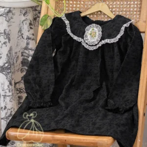 پیراهن مدل گل پری مشکی آستین بلند